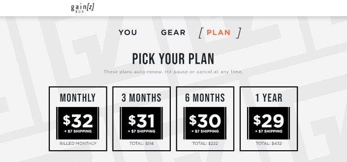 gainz box review - Select Your Plan