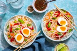Sun Basket - Asian rice noodle bowls with sesame dressing and soft-cooked eggs